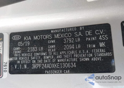 2019 Kia Forte Lxs from USA, damaged, VIN 3KPF24ADXKE130634